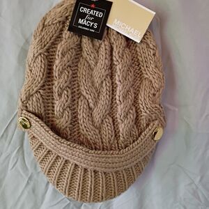 MICHAEL Michael Kors Cable Knit Visor Beanie - Camel
